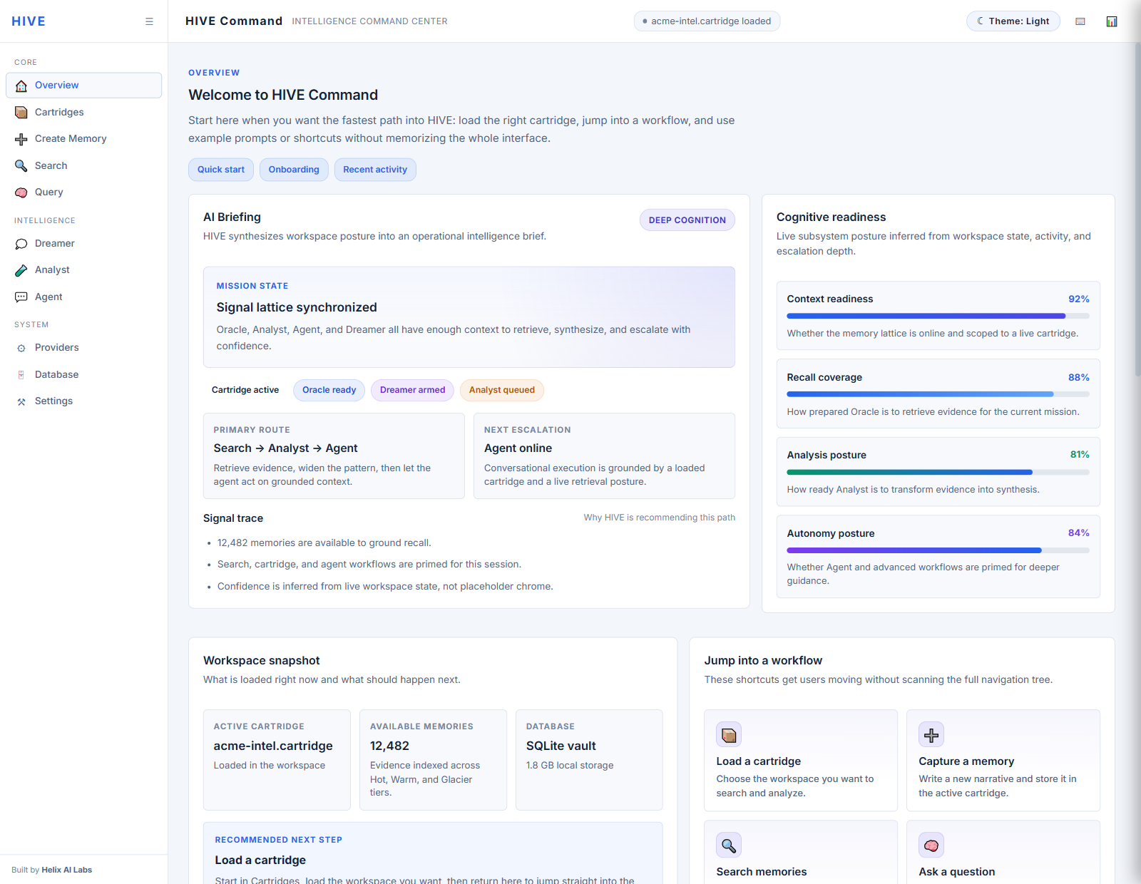 HIVE Command Center overview in the light theme
