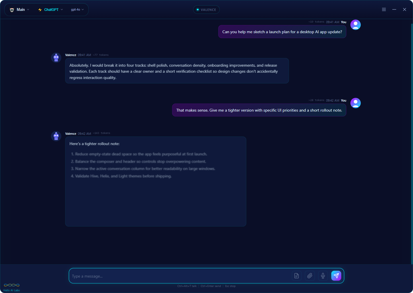 Valence Helix theme in the desktop build